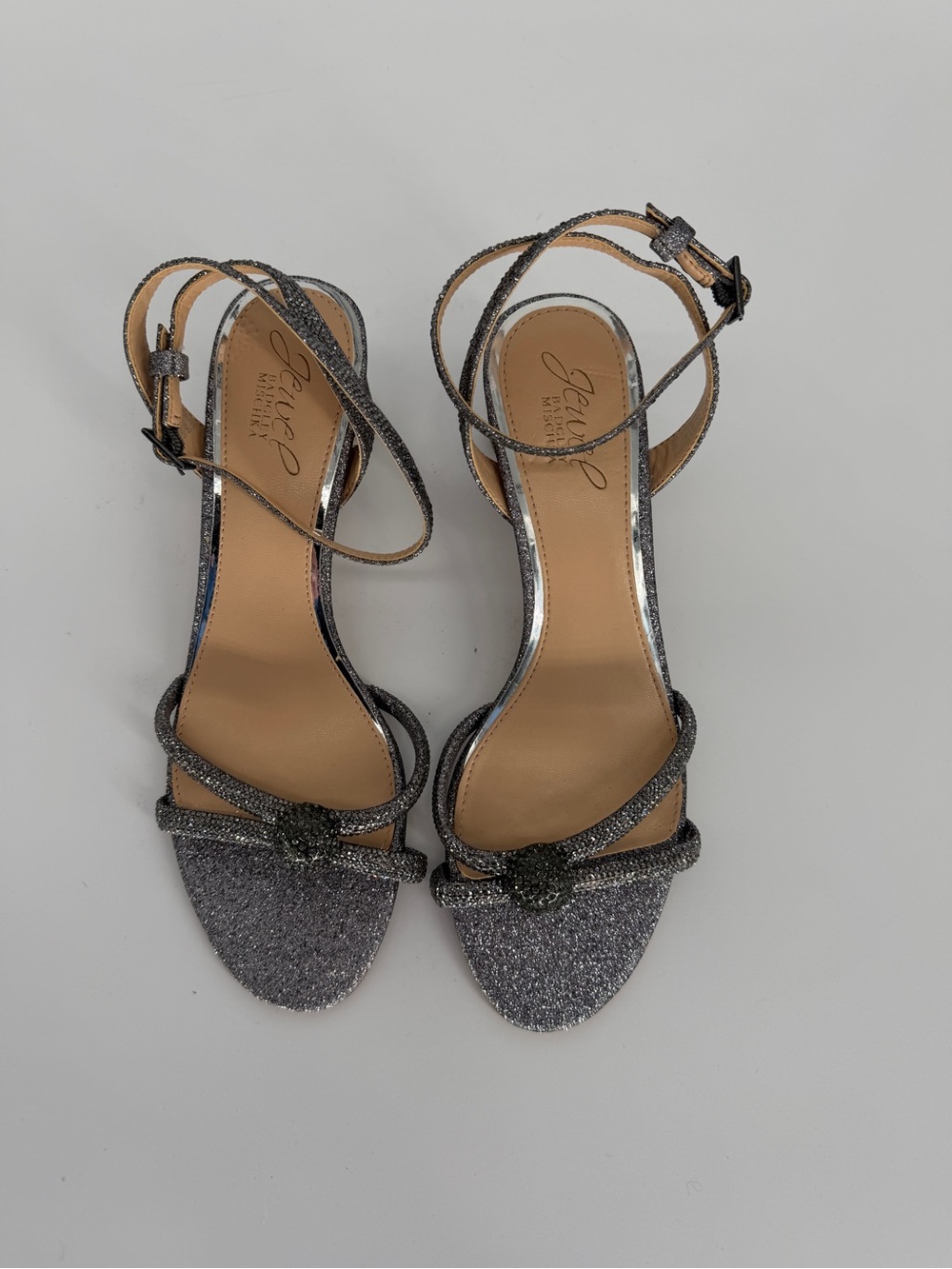 Jewel Badgley Mischka Gavi Low Block Heel Pewter Sandal Women's - 7.5 - Picture 4 of 12